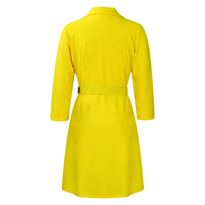 Elegant Dresses for Woman 2024 Autumn Winter New Trends Notched Collar Full Sleeve Sashes Pleated Mid Calf Solid Fashion Dress