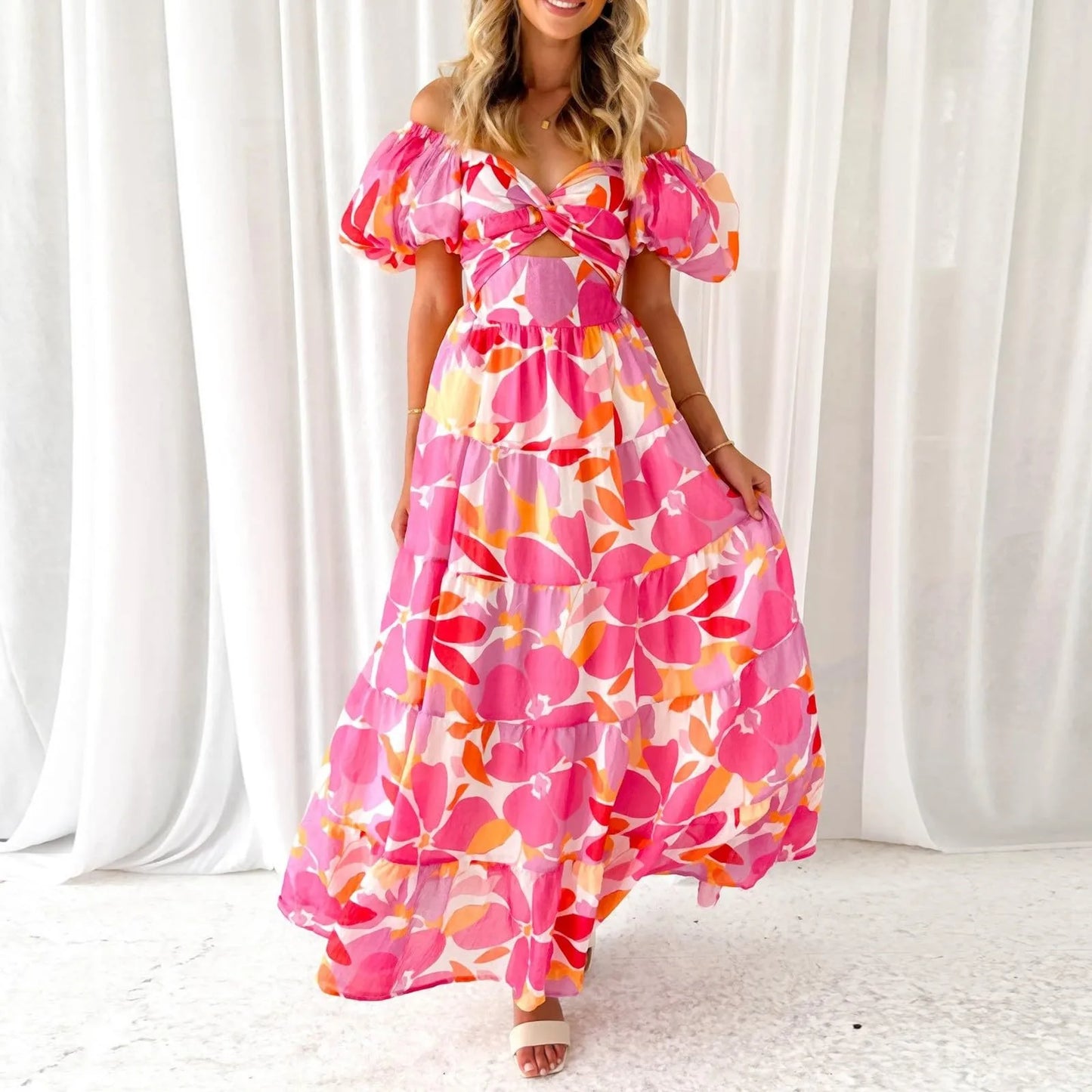 Vestidos Para Mujer Spring Formal Dresses For Women V-Neck Floral Long Dress Casual Summer Dresses For Women Floral Formal Dress