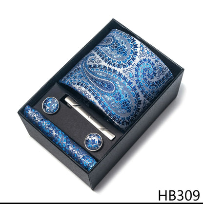 Luxury Brand 8 cm Tie Handkerchief Cufflink Clip Set For Men Wedding Gravata Suit Accessories Holiday Gift Box
