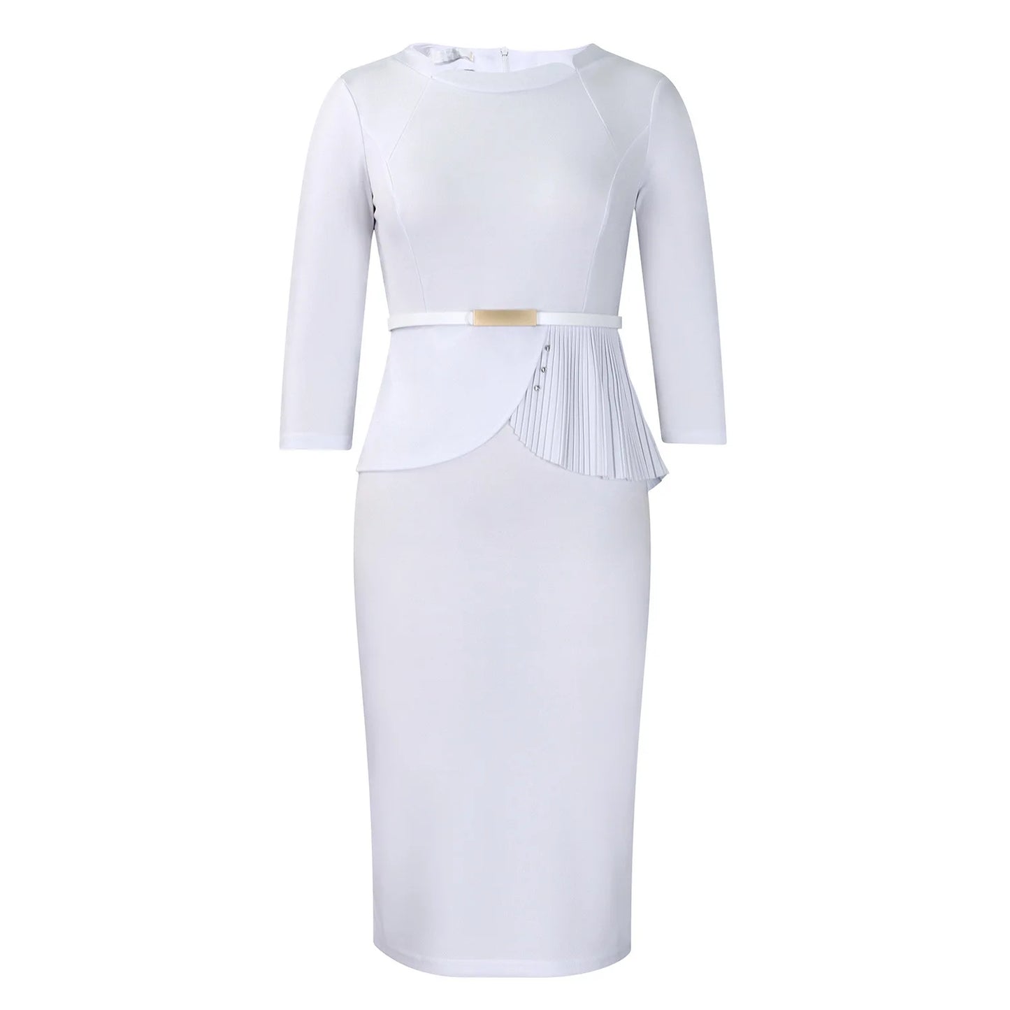 L-3XL Plus Size Elegant Midi Dress 2025 Spring Summer Women Office Lady Dress Casual 3/4 Sleeve Bandage Robe Oversize Dress
