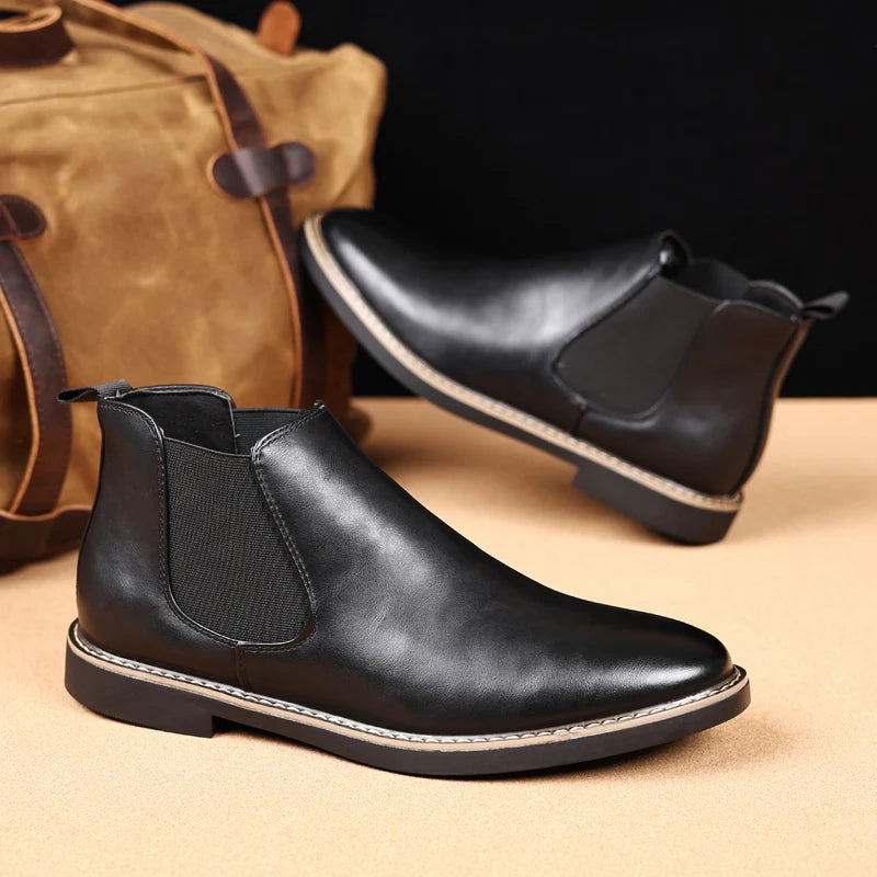 YRZL 39~47 Men Chelsea Boots Brand Retro Comfortable PU Leather Ankle Boots Men 2024 Fashion Black Brown Mens Boots