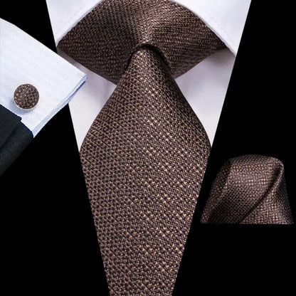 Hi-Tie Paisley Brown Tie For Men Elegant Mens Necktie Pocket Square Cufflink Groom Wedding Accessory Wholesale New Designer