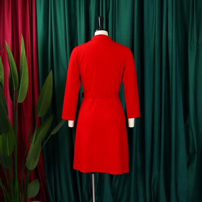 Elegant Dresses for Woman 2024 Autumn Winter New Trends Notched Collar Full Sleeve Sashes Pleated Mid Calf Solid Fashion Dress
