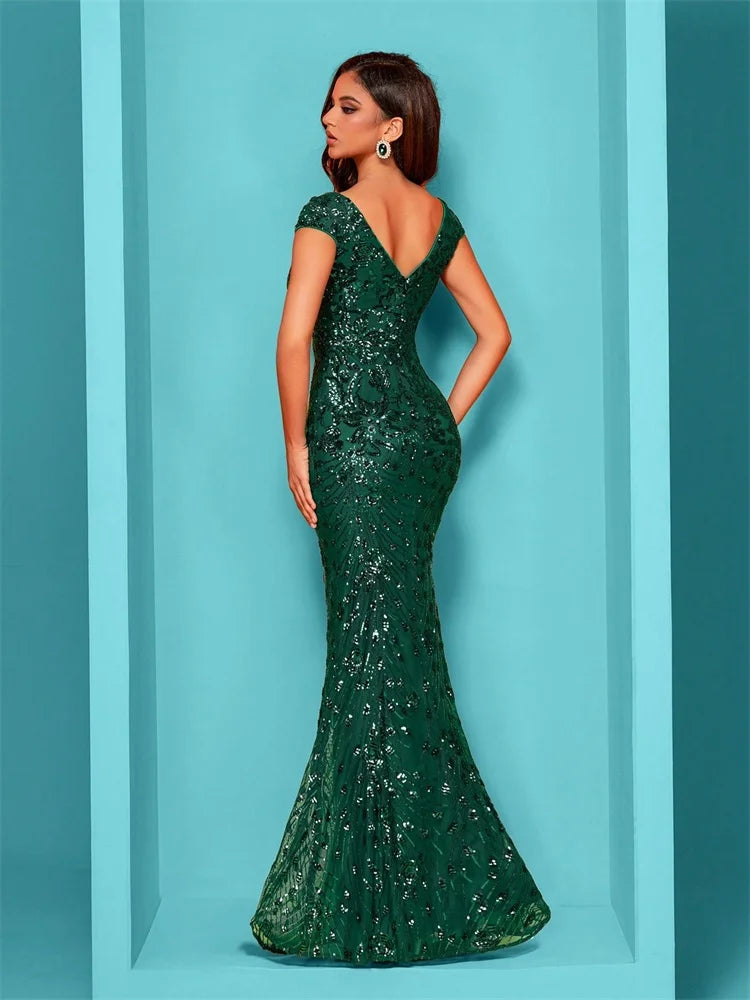 Lucyinlove Elegant Champagne Evening Dress For Women Long 2025 Luxury Mermaid Formal Sequins Prom Wedding Party Cocktail Dresses