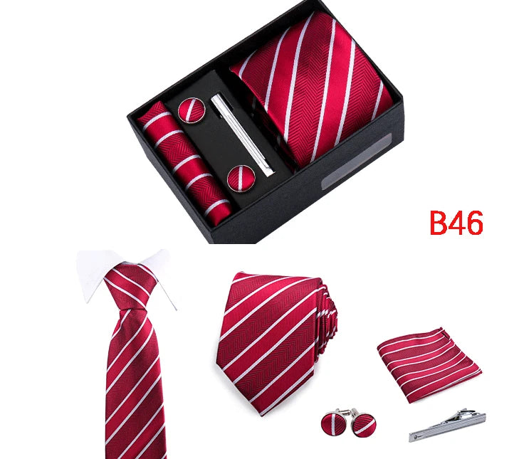 Ties Gift Box Brand Design Top Quality Jacquard Necktie Hanky Cufflink Set Tie Clip For Men Gravatas Business Wedding