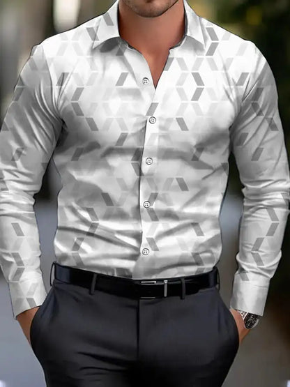 Men's shirt regular lapel shirt men's 3d printing triangle geometric printing casual street long sleeve fashion printed shirt