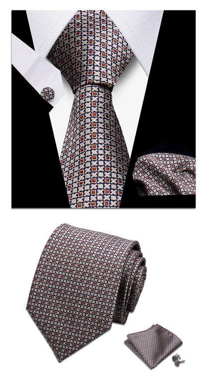 Classic Elegant Ties For Men Fashion Gifts Striped Solid Necktie Handchief Cufflink 3 Pcs Set Wedding Business Suit Accessories