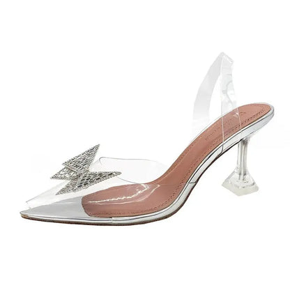 PVC Rhinestone Butterfly Women Sandals High Heels 2021 New Pointy Party Bride Shoes Clear Deisgner Pumps Zapatilla Mujer