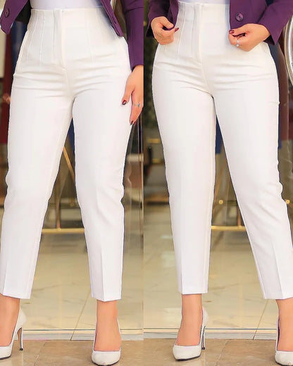 Women Pants High Waist Solid Pockets Pencil Pants Ankle Length Slim Fit Office Lady Zipper Flat Summer 2024 Slight Strech