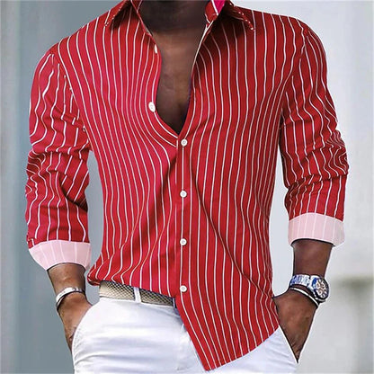 2024 Fashion Men's Elegant Shirt Spotted 3D Printed Lapel Button Up Classic Long Sleeve Shirt Temperament Men's Partywear