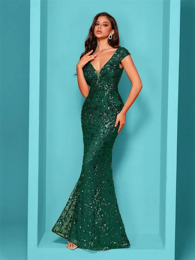 Lucyinlove Elegant Champagne Evening Dress For Women Long 2025 Luxury Mermaid Formal Sequins Prom Wedding Party Cocktail Dresses