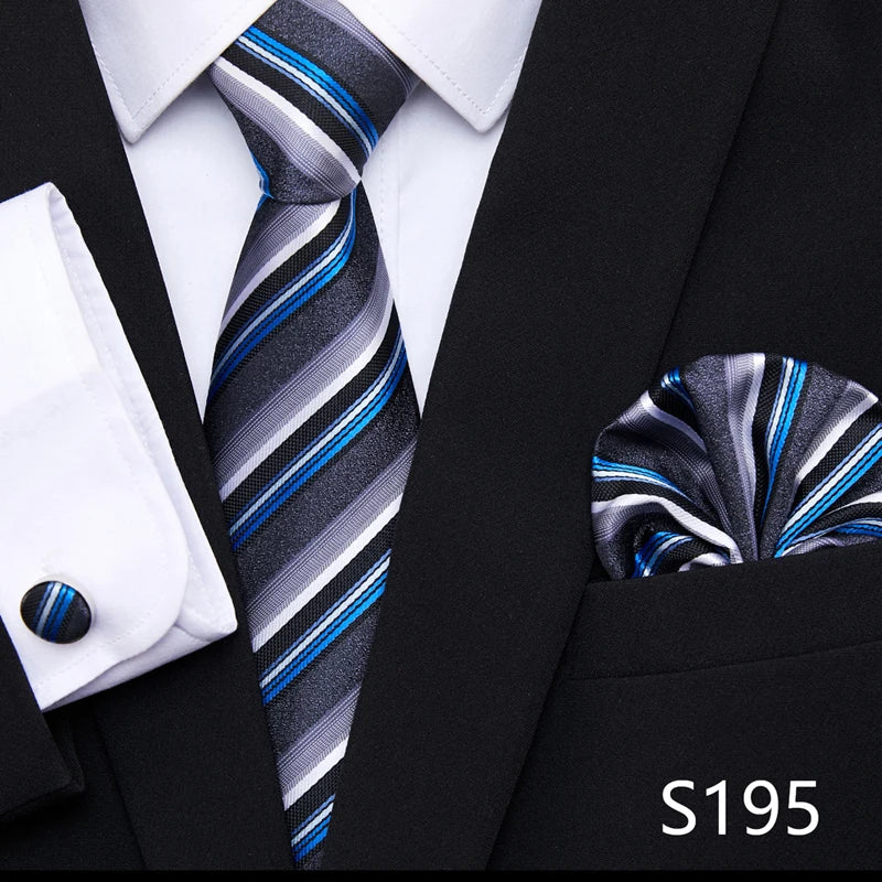 Hot Sale Holiday Gift Tie Pocket Squares Cufflink Set Necktie Dot Man Dark Grey Wedding Accessories Performance