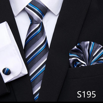 Hot Sale Holiday Gift Tie Pocket Squares Cufflink Set Necktie Dot Man Dark Grey Wedding Accessories Performance