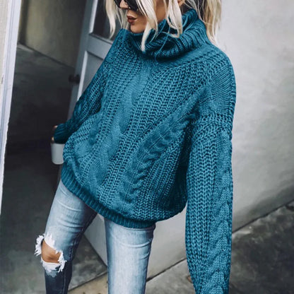 Women Knit Sweaters Full Sleeve Turtleneck Pullover Jumpers Casual Solid Sweater Thick Splice Lady Vintage Winter 2024