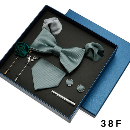 Men Tie Silk Necktie Man Bowtie Hanky Brooches Cufflinks And Tie Clip For Men Accessories Red Burgundy Wedding Tie Gifts Set