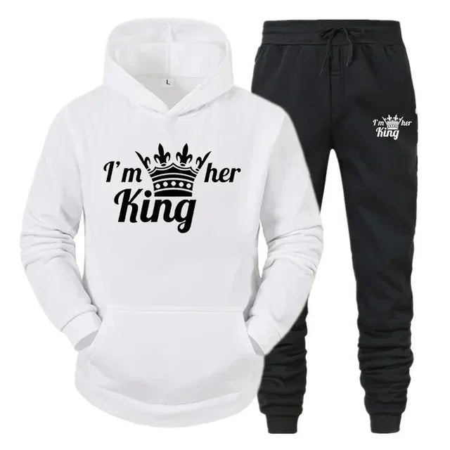 Lover Tracksuit Hoodies Printing QUEEN KING Couple Sweatshirt Hooded Clothes Hoodies Women 2 Piece Set Men Women Sportwear