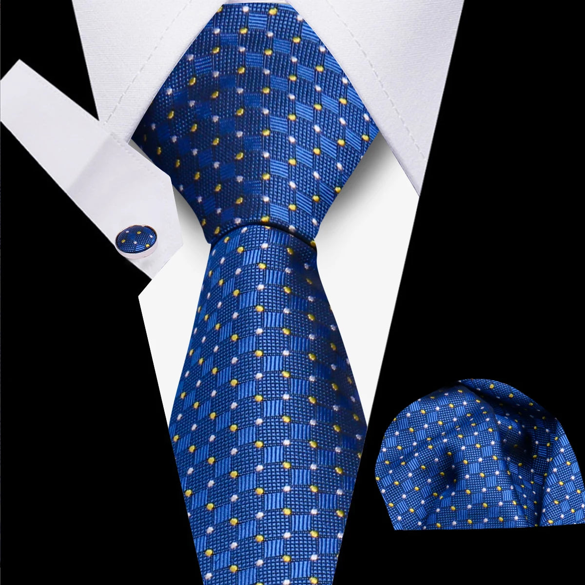Classic Elegant Ties For Men Fashion Gifts Striped Solid Necktie Handchief Cufflink 3 Pcs Set Wedding Business Suit Accessories