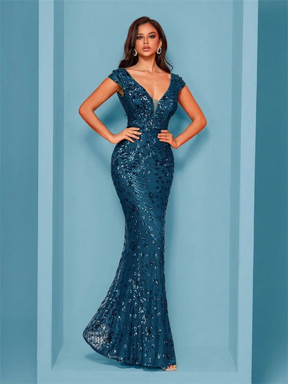 Lucyinlove Elegant Champagne Evening Dress For Women Long 2025 Luxury Mermaid Formal Sequins Prom Wedding Party Cocktail Dresses
