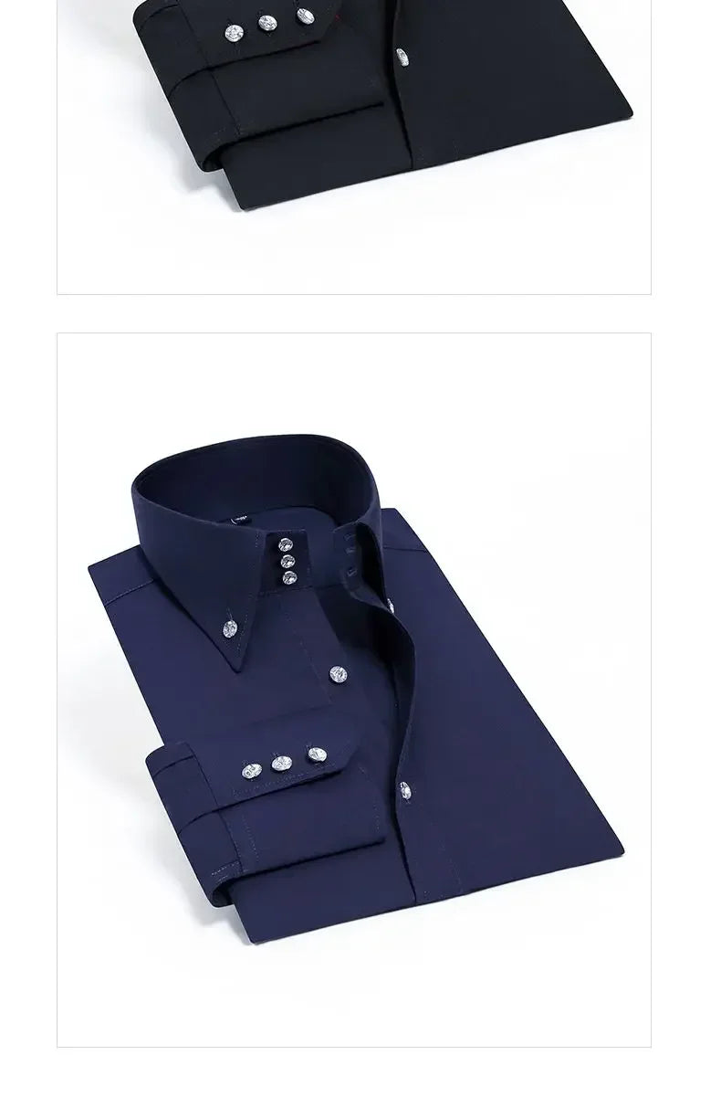 Men's Dress Shirt Autumn Spring Long Sleeve Business Blue Casual Shirts Female Coat Slim-fit Non-ironing Solid Color Black