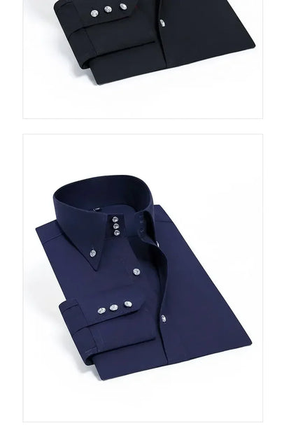 Men's Dress Shirt Autumn Spring Long Sleeve Business Blue Casual Shirts Female Coat Slim-fit Non-ironing Solid Color Black