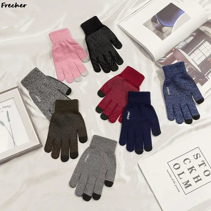 Touch Screen Winter Gloves Men Women Warm Cashmere Outdoor Cycling Driving Mittens Non-Slip Knitted Wool Gloves Stretch Luvas