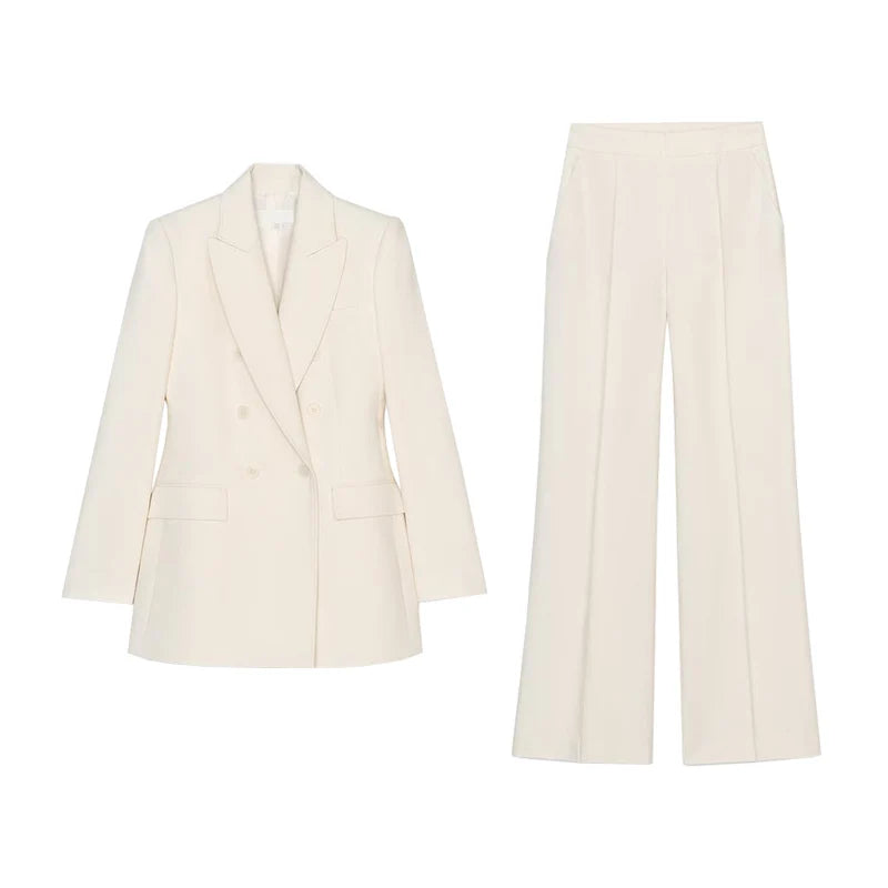 Double-Breasted Long-Sve Suit Jaet 304035 Sewing Decorative High Waist Casual Long Pants 303035 Faionable Women's Set
