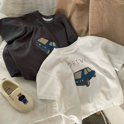 Cotton Half Sleeve T-shirt Boys Child 2025 Summer Baby Unisex Costume Sports Casual Tees Girls Cartoon Car Trendy Pullover Shirt