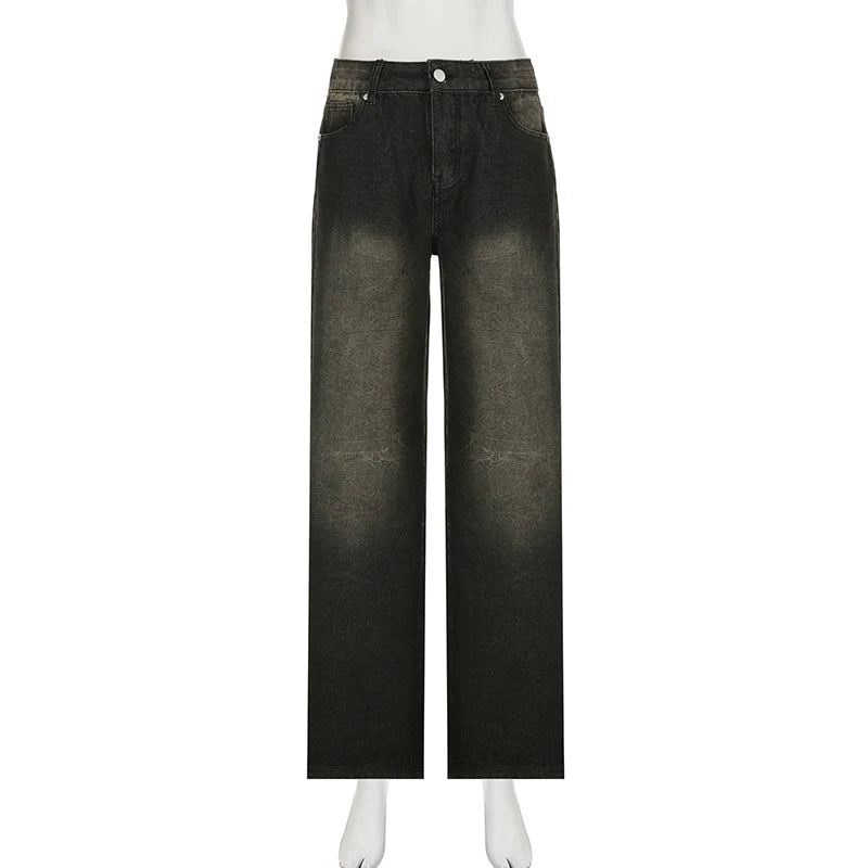 Darlingaga Streetwear Grunge Baggy Jeans Women Vintage Distressed Straight Leg Y2K Denim Pants 90s Aesthetic Outfits Washed Chic