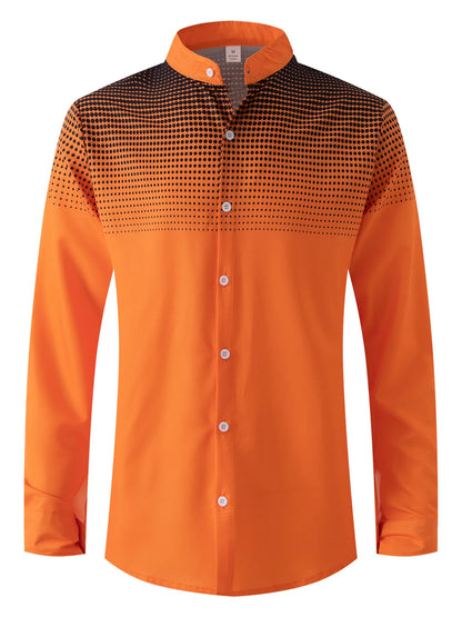 Spring autumn men's fashion evening dress four round polka dot printed long-sleeved shirt stand collar gradient top