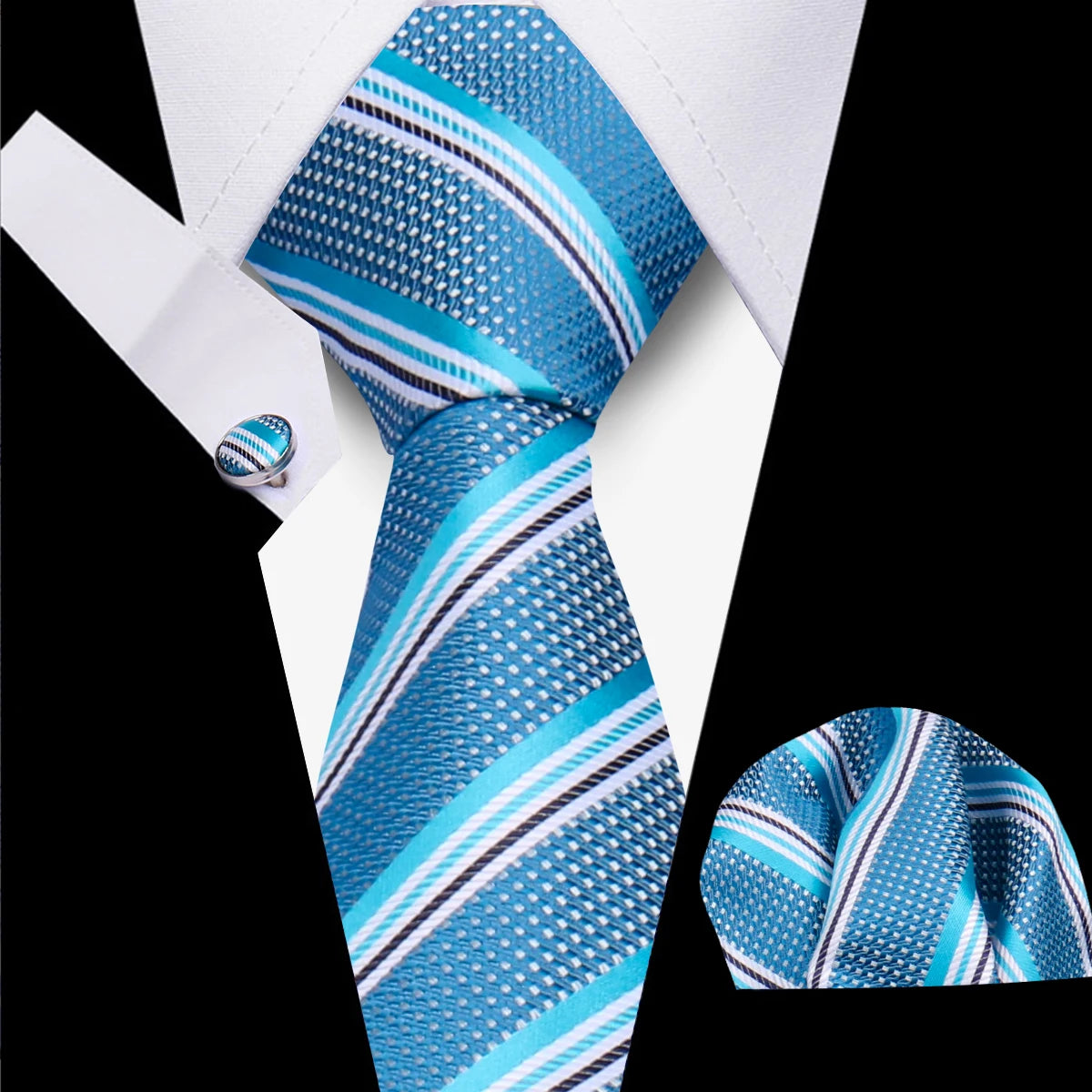 Classic Elegant Ties For Men Fashion Gifts Striped Solid Necktie Handchief Cufflink 3 Pcs Set Wedding Business Suit Accessories