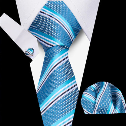 Classic Elegant Ties For Men Fashion Gifts Striped Solid Necktie Handchief Cufflink 3 Pcs Set Wedding Business Suit Accessories