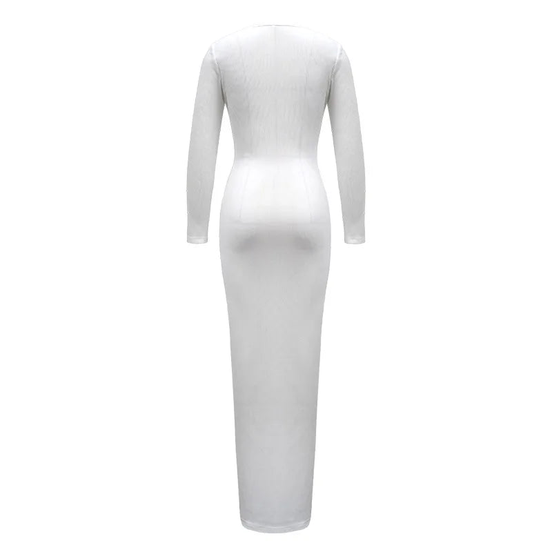 Tossy V-Neck High Waist Slim Maxi Dress Female Solid Bandage Elegant Fashion Long Sleeve Sexy Party Dress Summer Long Dress 2024