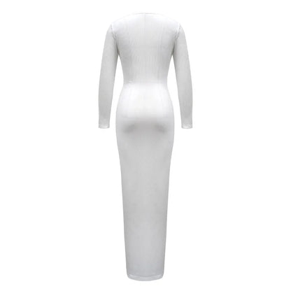 Tossy V-Neck High Waist Slim Maxi Dress Female Solid Bandage Elegant Fashion Long Sleeve Sexy Party Dress Summer Long Dress 2024