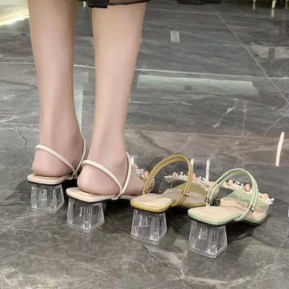 Roman Fresh Women's Sandals Summer 2024 New Style Two-wear High-heel Flip Flops Floral Thick Sole Clip-on Dress Shoes