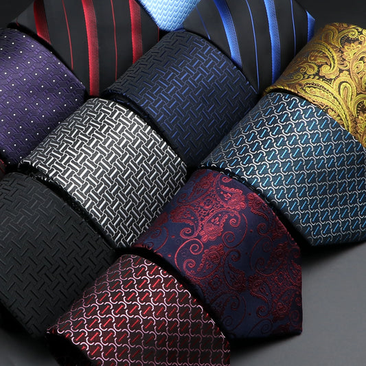 New Men's Jacquard Striped Plaid Tie Classic Polyester Narrow Skinny Necktie Accessories Daily Wear Cravat Wedding Party Gift