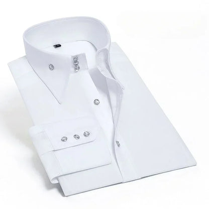 Men's Dress Shirt Autumn Spring Long Sleeve Business Blue Casual Shirts Female Coat Slim-fit Non-ironing Solid Color Black