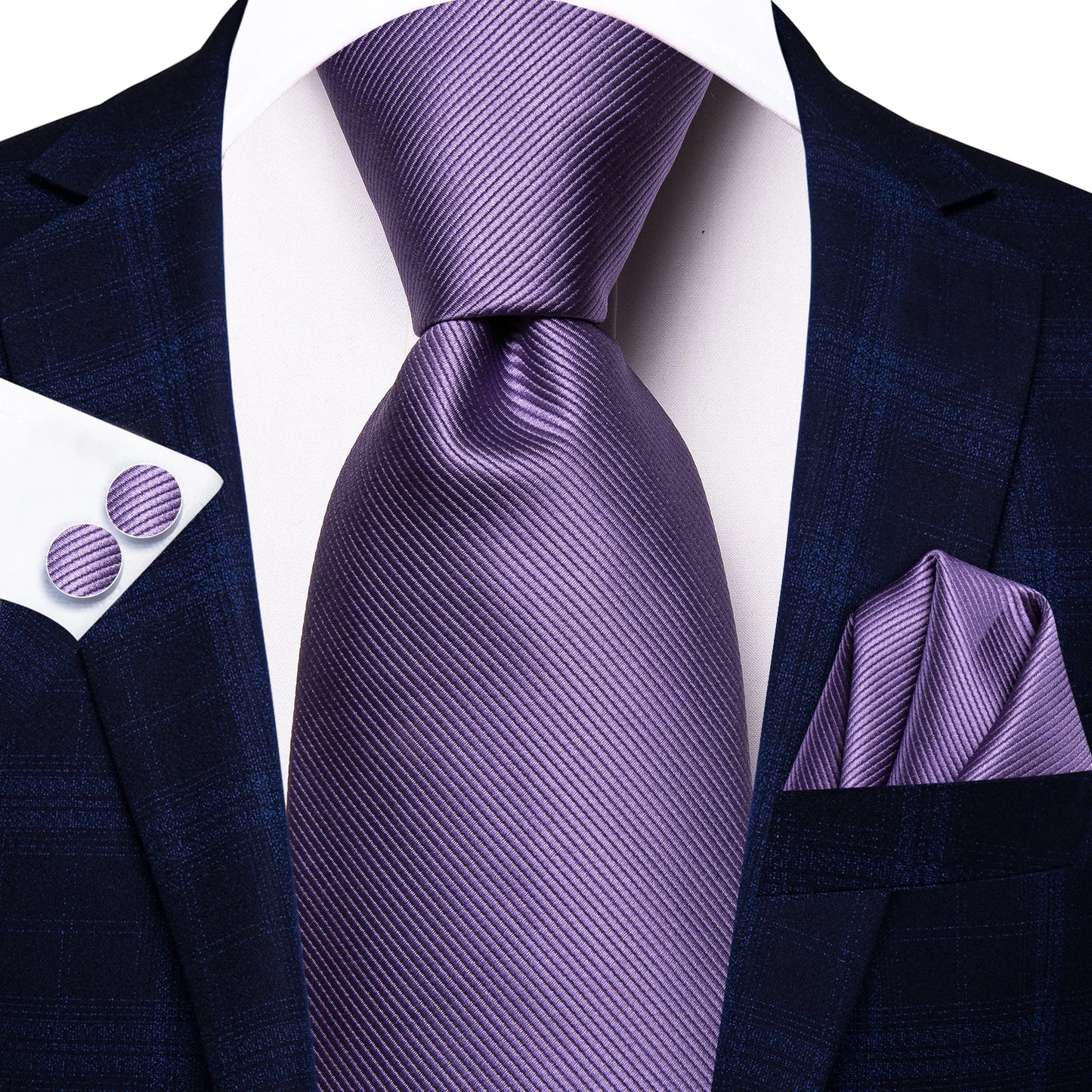 Hi-Tie Light Purple Solid Silk Wedding Tie For Men Quality Hanky Cufflink Gift Necktie Set Fashion Novelty Designer Dropshipping