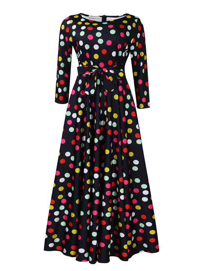 Women's 2024 Autumn New Style Fashionable Elegant Temperament Fashionable Printed Strap Waist Large Skirt Large Size Dress