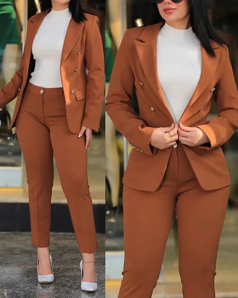 2024 New Women's Fashion Two Piece Sets Business Casual Women Long Sleeve Suit Coats and Pants Sets Office Ladies Formal Outfits