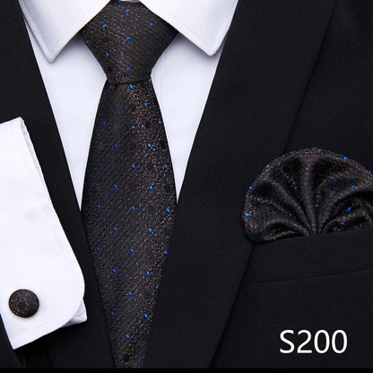 Hot Sale Holiday Gift Tie Pocket Squares Cufflink Set Necktie Dot Man Dark Grey Wedding Accessories Performance