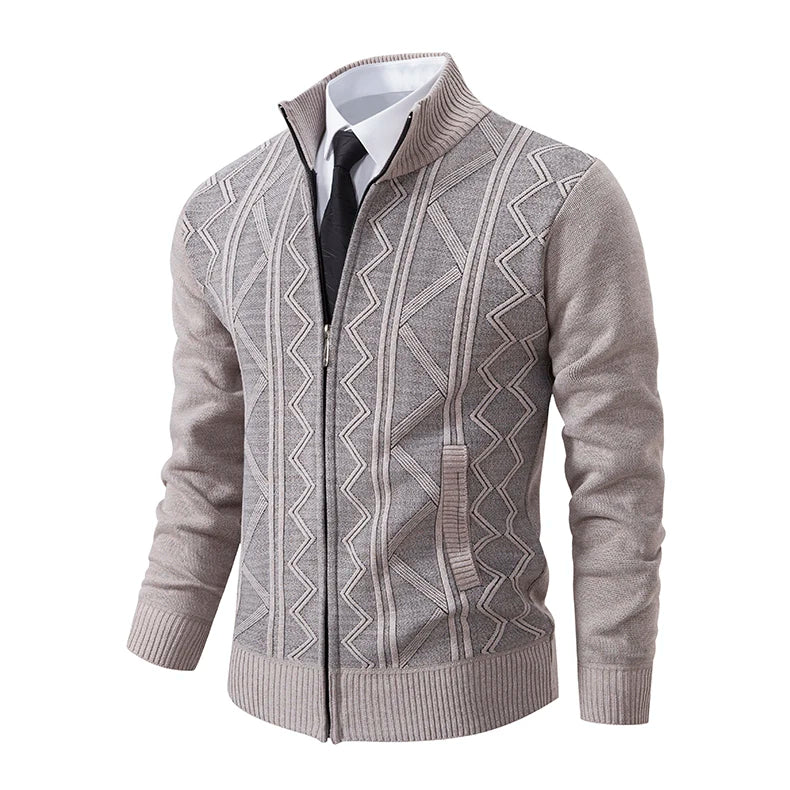 Thickened jacket men's autumn and winter warm trend line stand collar knitted cardigan sweater coat