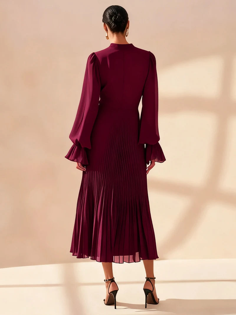 Elegant Ruffle Long Sleeve Dress for Women Chic Spring Summer Layered A Line Dress Lady Pleated Verstidos Prom Party Gowns