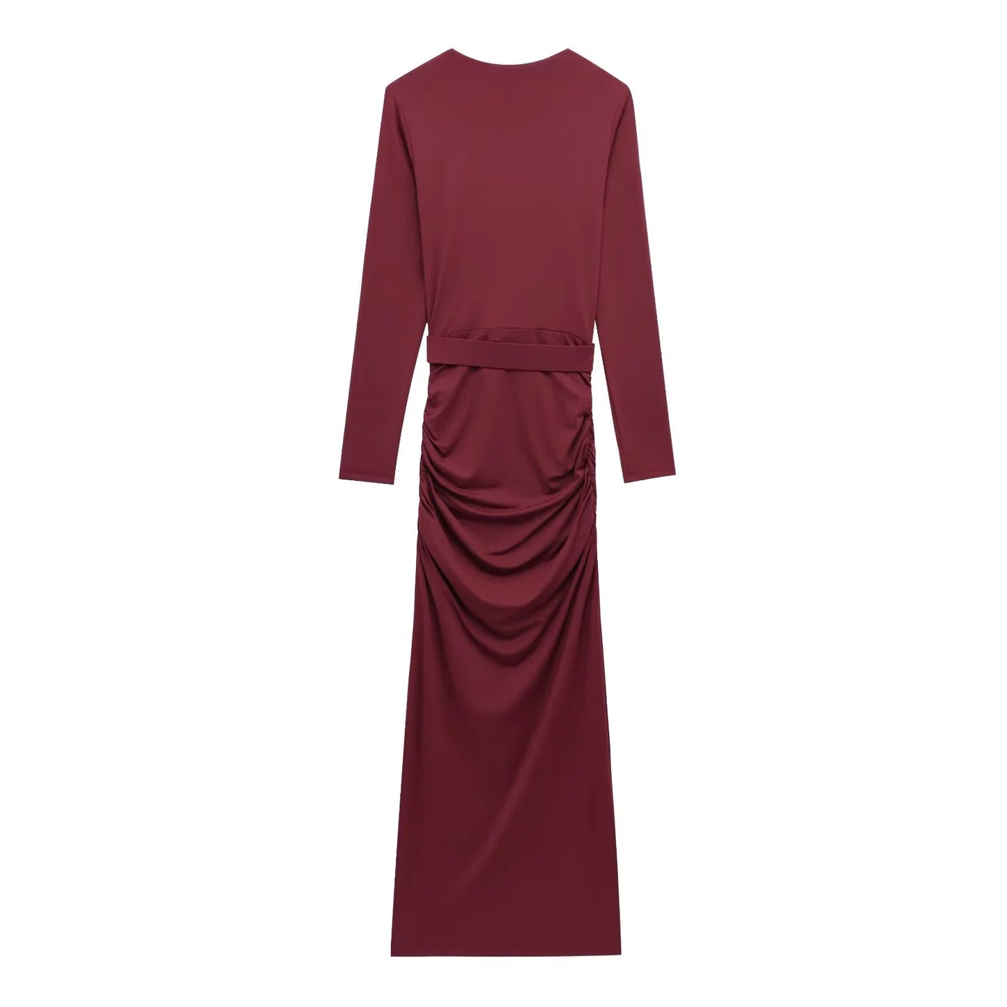 Spring Women's French Evening Dress With Pleated Embellished Waistband Long Sleeved V-neck And Elegant Dress