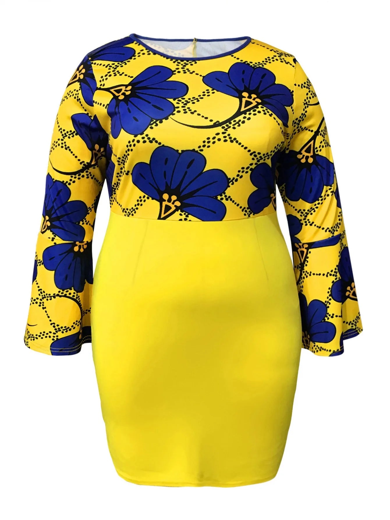 LW BASICS Plus Size Floral Print Flared Bodycon Dress Autumn Elegant Long Sleeve Round Neck Dresses for women 2023