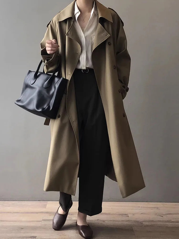 Women Loose Long Belt Abrigos Korean Classic Double Breasted Trench Coats Spring Fall Streetwear Casual Gabardina Outerwears New