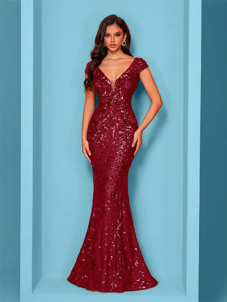 Lucyinlove Elegant Champagne Evening Dress For Women Long 2025 Luxury Mermaid Formal Sequins Prom Wedding Party Cocktail Dresses