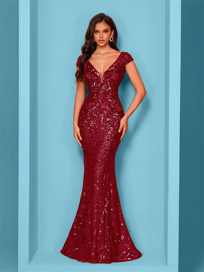 Lucyinlove Elegant Champagne Evening Dress For Women Long 2025 Luxury Mermaid Formal Sequins Prom Wedding Party Cocktail Dresses
