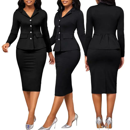 New Arrival 2024 Midi Skirt Suit Workwear Single Breasted Top Blazer 2 PCS Set Suit Women Office Lady Two Piece Skirt Set