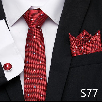 Hot Sale Holiday Gift Tie Pocket Squares Cufflink Set Necktie Dot Man Dark Grey Wedding Accessories Performance