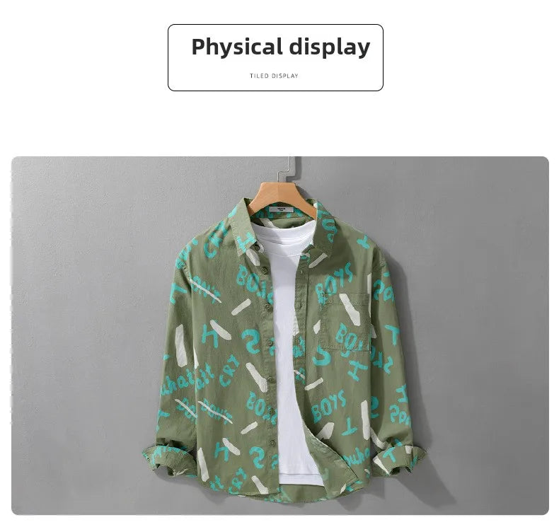 Spring Autumn Men's Clothing Design Sense Simple Long Sleeve Letter Printed Shirt Trendy Casual Fashion Versatile Men's Blouse